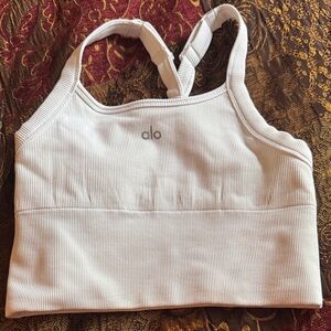 Alo White Ribbed Sports Bra